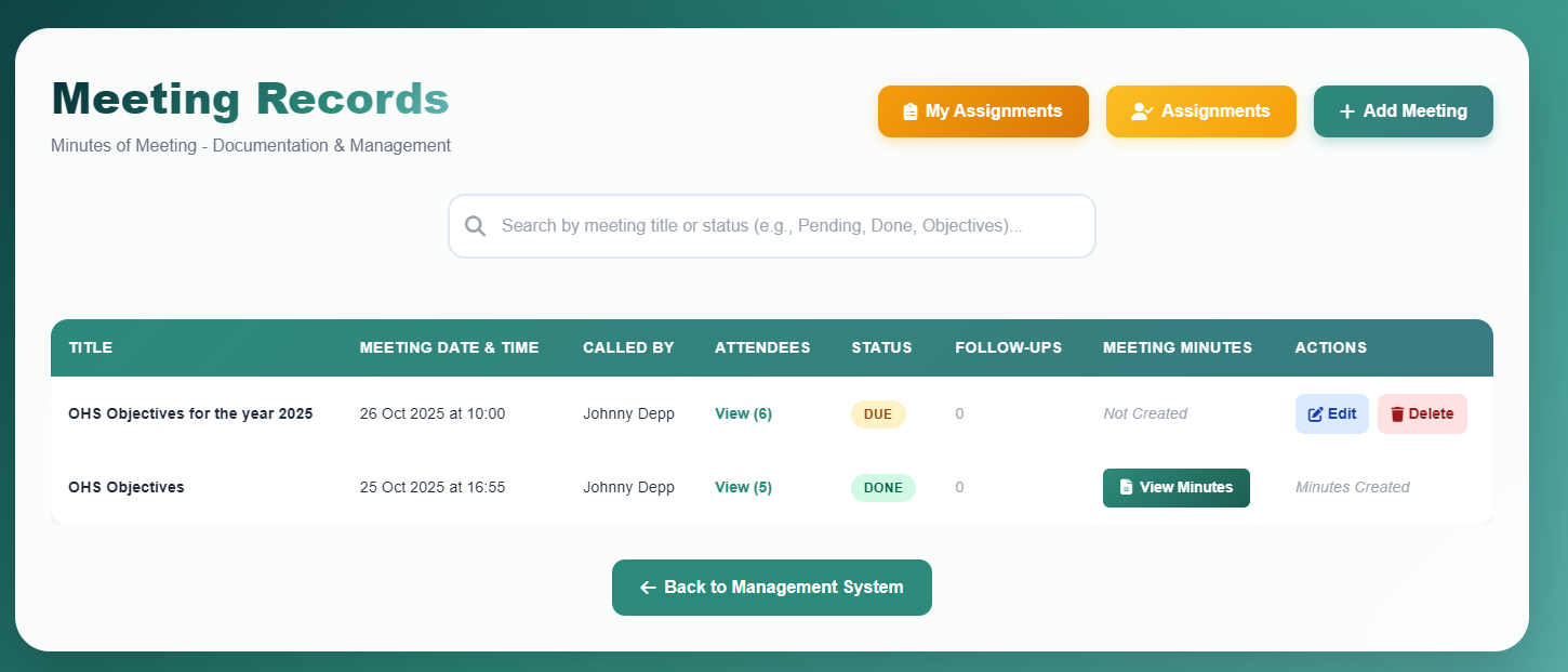 Meetings Module